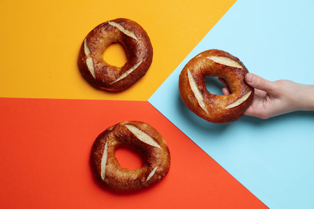 Concept of tasty food - bagel, top viewの写真素材