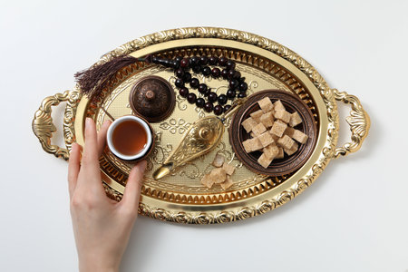 Concept of Muslim holy month Ramadan Kareem, top view