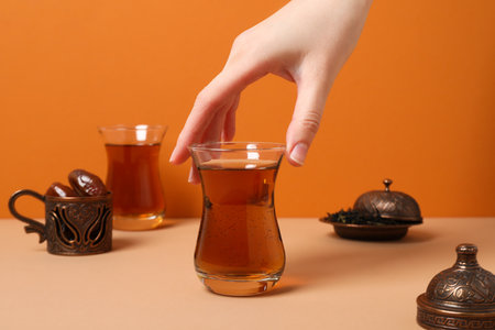 Concept of traditional Turkish brewed hot drink - tea
