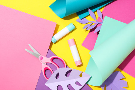 Concept of different office stationery with glueの写真素材