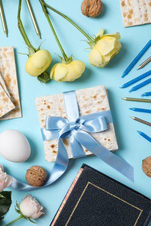 Concept of Jewish Passover holiday, top viewの写真素材