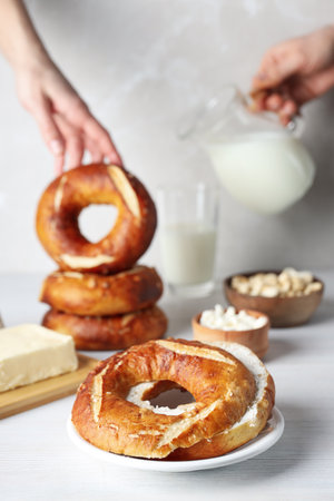 Concept of tasty food - bagel, tasty bakery productsの写真素材