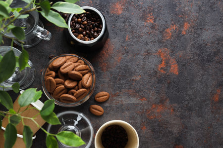 Concept of tasty snack for hot drink - cookies in the shape of coffee seedsの写真素材