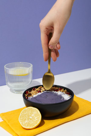 Concept of healthy food with acai smoothieの写真素材