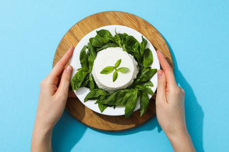 Concept of tasty dairy product - ricotta cheese, top viewの写真素材