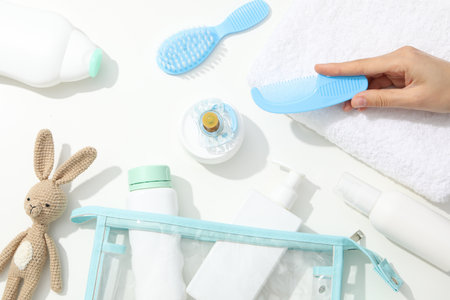 Concept of child bodycare, child cosmetic, top viewの写真素材