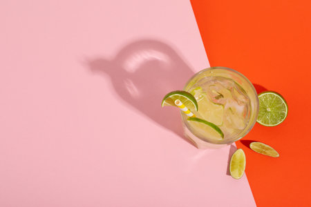 Glass of mojito, delicious fresh summer cocktail, space for textの写真素材