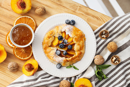 Fruit galette, composition for tasty food concept, top viewの写真素材