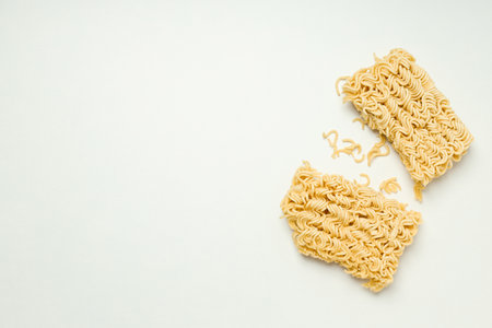 Concept of instant food, instant noodles, space for textの写真素材
