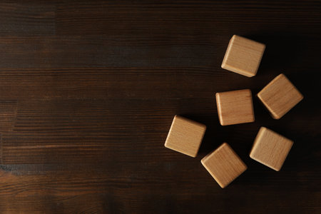 Blank wooden cubes for different concepts, space for textの写真素材