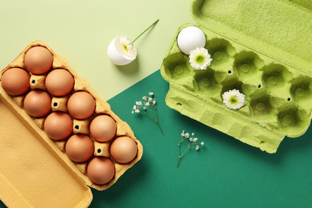 Concept of meal for breakfast, eggs, top viewの写真素材