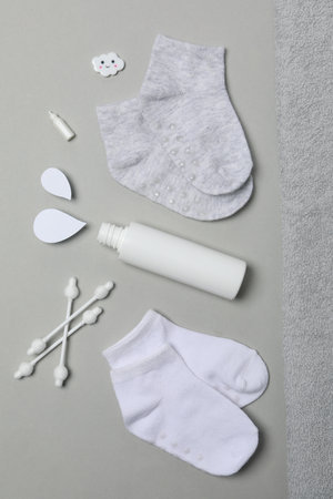Concept of child bodycare, child cosmetic, top viewの写真素材
