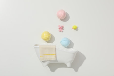 Concept of child bodycare, child cosmetics and bathroom accessoriesの写真素材