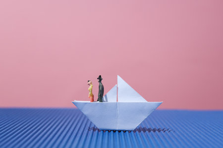 Concept of travel and adventure with paper boatの写真素材