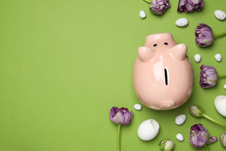 Concept of saving money for easter holidays, space for textの写真素材