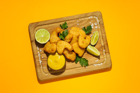 Concept of tasty fast food, nuggets, top view
