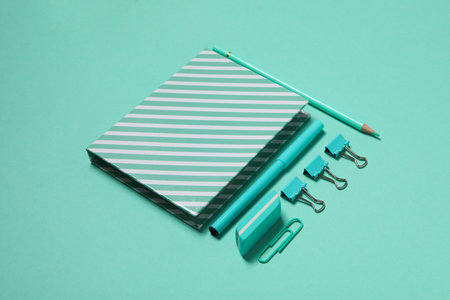 Concept of different stationery accessories, stationery accessories for office workの写真素材