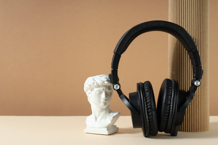 Concept of listening audio, music with headphonesの写真素材