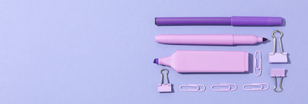 Concept of different stationery accessories, stationery accessories for office work