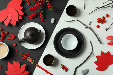 Concept of tea, asian tea, top viewの写真素材