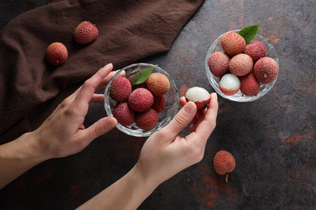Concept of tasty and delicious exotic fruit - Lychee, top view
