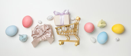 Concept of Easter shopping, holidays shopping concept, top viewの写真素材