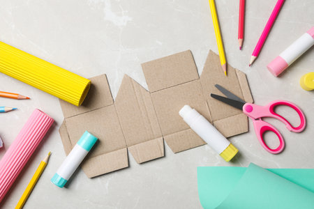 Concept of different office stationery with glueの写真素材