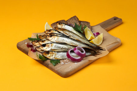 Concept of tasty food - delicious smoked fishの写真素材