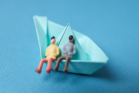 Concept of travel and adventure with paper boatの写真素材