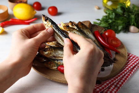 Concept of tasty food - delicious smoked fishの写真素材