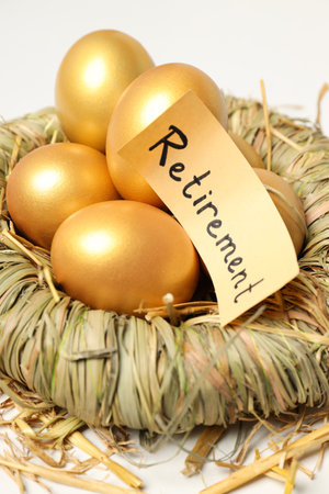 Golden eggs, pension savings, investments and retirementの写真素材