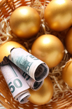 Golden eggs, pension savings, investments and retirementの写真素材
