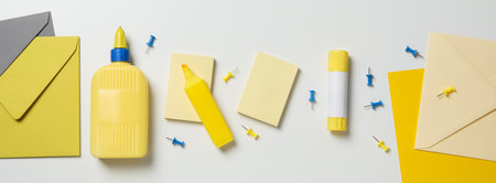 Concept of different office stationery with glueの写真素材