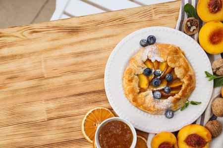 Fruit galette, composition for tasty food concept, space for textの写真素材