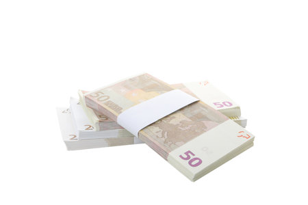 Euro money isolated on white background, close upの写真素材