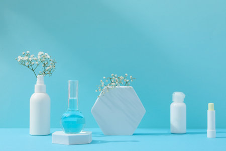 Concept of cosmetic research and organic skin care products, space for textの写真素材