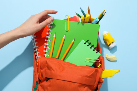 Concept of school education with school accessories, top viewの写真素材