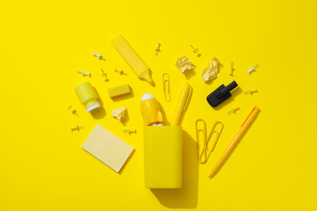 Concept of school education with school accessories, top viewの写真素材