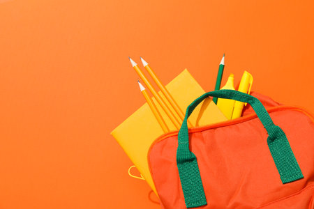 Concept of school education with school accessories, space for textの写真素材