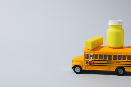 Concept of school education with school accessories, space for textの写真素材