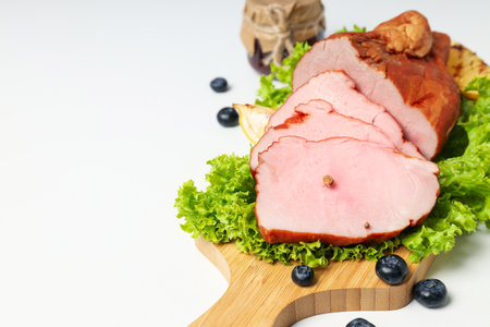 Concept of tasty food, ham, space for textの写真素材