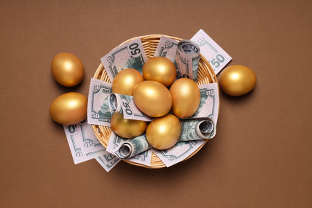 Golden eggs, pension savings, investments and retirementの写真素材