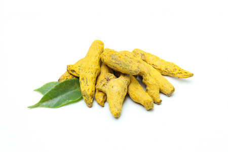 Fragrant seasoning - turmeric, isolated on white backgroundの写真素材