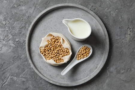 Soy milk and soy, composition for healthy food conceptの写真素材