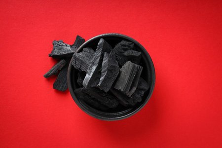 Natural wood or hardwood charcoal, top view