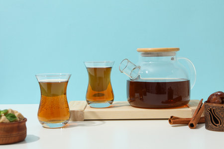 Concept of traditional Turkish brewed hot drinkの写真素材