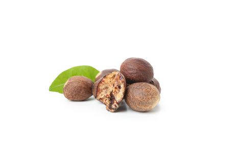 Shea nuts for making shea butter isolated on white backgroundの写真素材