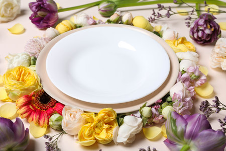 Concept of spring season beautiful table settingの写真素材