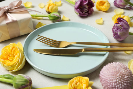 Concept of spring season beautiful table setting