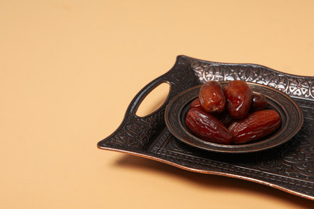Concept of tasty food, dates, space for textの写真素材